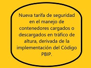 Se autoriza la nueva tarifa de seguridad en el manejo de contenedores cargados o descargados en tráfico de altura, derivada de la implementación del Código PBIP.